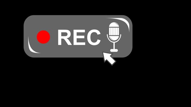 video animatio click computer cursor mouse REC audio button digital, on a transparent background with alpha channel set to zero 