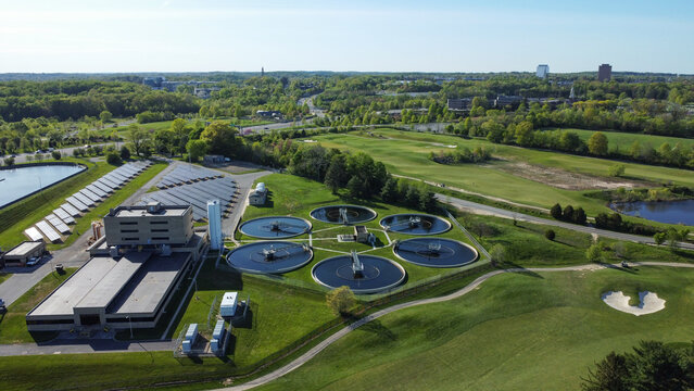 Aerial view of a water treatment plant in Wilmington, Delaware
