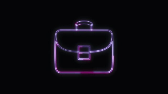  Briefcase Icon Neon Seamless Loop 4K with Black Background Animated Promotional Typography for Video Editing