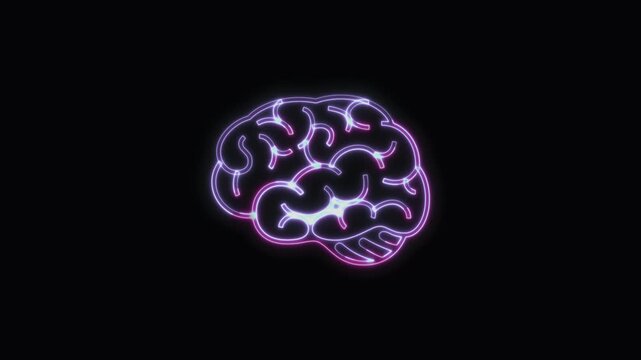 Brain Icon Neon Seamless Loop 4K with Black Background Animated Promotional Typography for Video Editing
