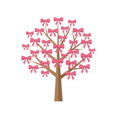 Stylized tree with pink bows isolated on white background, a symbol of love