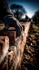 Bricklaying Close Up of Hands Building Wall