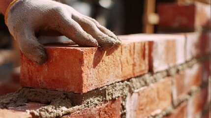 Bricklaying Construction Detail With Close Up Of Hand