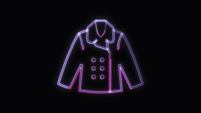  Coat Icon Neon Seamless Loop 4K with Black Background Animated Promotional Typography for Video Editing