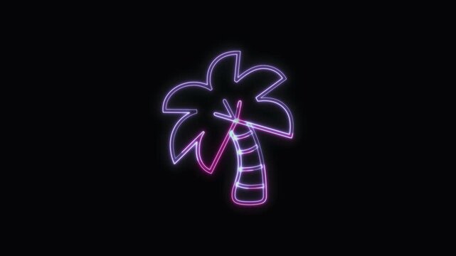  Coconut Tree Icon Neon Seamless Loop 4K with Black Background Animated Promotional Typography for Video Editing