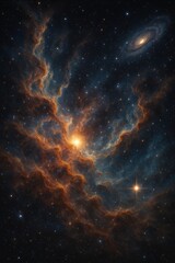 Fototapeta premium Deep space nebula with cosmic dust clouds and distant galaxy formations for astronomy and science education themes