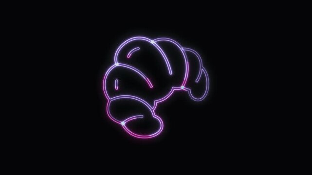  Croissant Icon Neon Seamless Loop 4K with Black Background Animated Promotional Typography for Video Editing