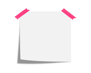 White Note Paper with Adhesive Tape Isolated on Transparent Background
