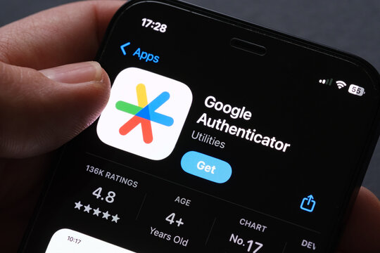 Google Authenticator App Store listing on iPhone highlights two factor authentication and security codes features. Stafford, United Kingdom, September 14, 2025.