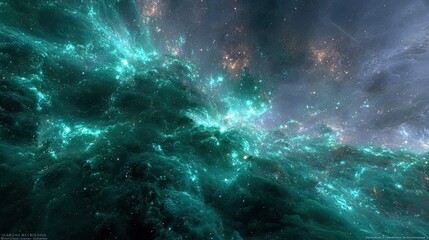 Mystical Turquoise Nebula In Deep Space