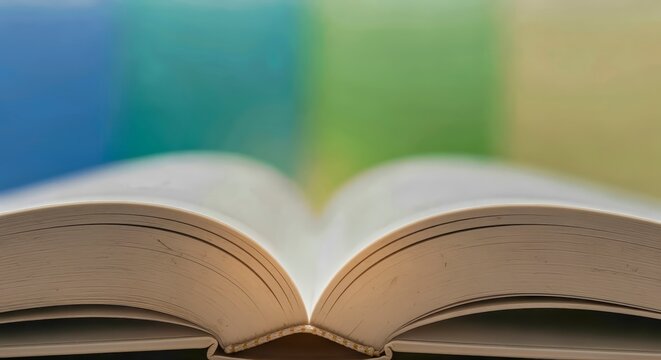 Open book on colorful background, concept of reading, knowledge and education