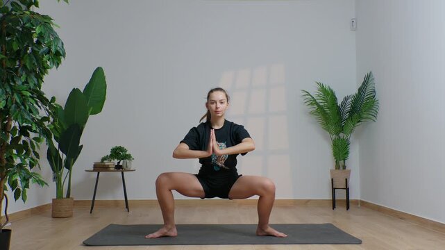 High-definition footage of a female instructor performing a variety of full-body yoga poses on a bright, neutral backdrop. Clean, minimalist composition and soft studio lighting highlight balance, fle