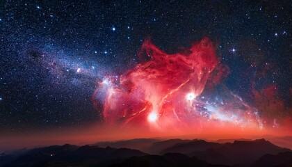 Cosmic Red Nebula In The Night Sky