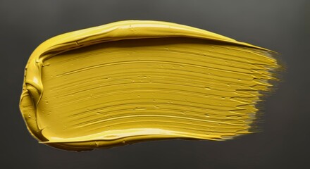 Yellow Paint Brush Stroke on Dark Background Modern Texture Art Macro Close-Up