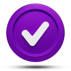 Purple Check Mark Symbol Vector Complete Checklist Accepted Graphic Design Checked 3D Icon on transparent background
