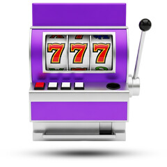 Purple Jackpot Lucky Sevens Slot Machine Illustration Casino Game Gamble Winning Chance on transparent background