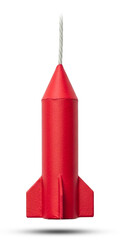Red Rocket Toy Hanging by String Childhood Dream Space Exploration Kids Fun Adventure Journey on transparent background