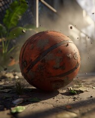 Grungy Worn Basketball On Urban Ground