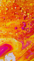 Colorful abstract liquid art background with pink yellow orange bubbles, vibrant psychedelic fluid paint texture, bright modern creative design