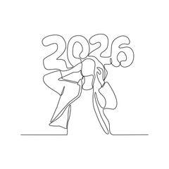 One continuous line drawing of Happy New Year celebration vector illustration Happy New Year in simple linear style illustration concept. Suitable design for greeting card, poster and banner.