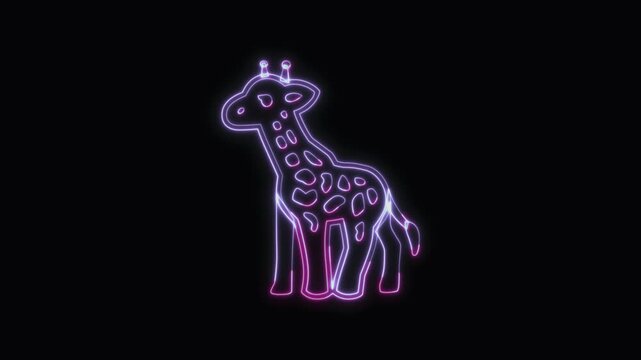  Giraffe Icon Neon Seamless Loop 4K with Black Background Animated Promotional Typography for Video Editing