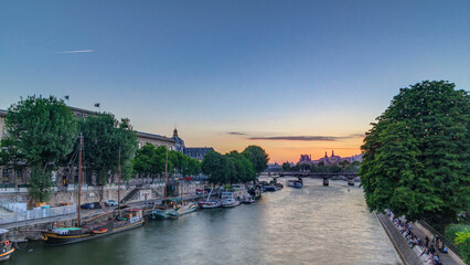 View to Pont des Arts in Paris at sunset timelapse, France