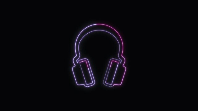  Headphones Icon Neon Seamless Loop 4K with Black Background Animated Promotional Typography for Video Editing