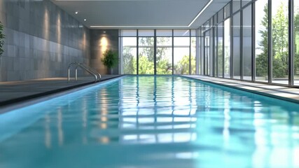 Large indoor pool with clear water and polished tiles.