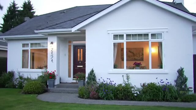 Exterior of a residential house at twilight