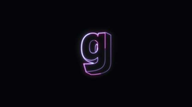  Alphabet g Neon Text Seamless Loop 4K with Black Background Animated Promotional Typography for Video Editing