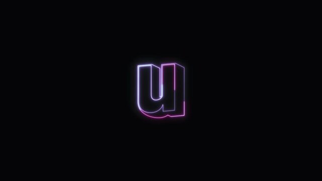  Alphabet u Neon Text Seamless Loop 4K with Black Background Animated Promotional Typography for Video Editing