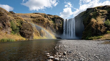 Waterfall with Rainbow and River