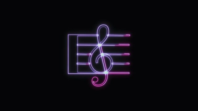  Musical Notes Icon Neon Seamless Loop 4K with Black Background Animated Promotional Typography for Video Editing