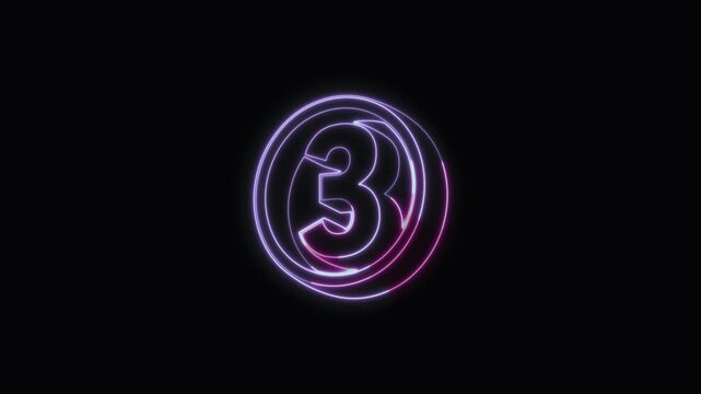  Number 3 Neon Text Seamless Loop 4K with Black Background Animated Promotional Typography for Video Editing