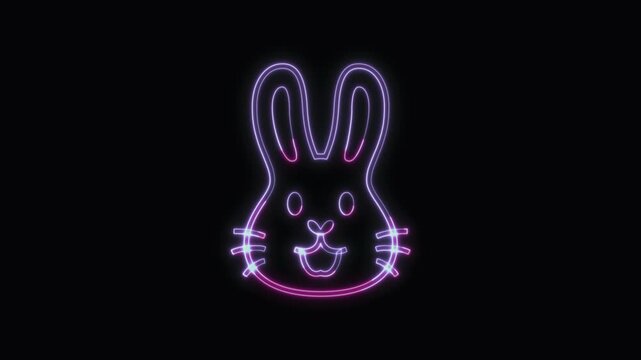  Rabbit Icon Neon Seamless Loop 4K with Black Background Animated Promotional Typography for Video Editing