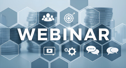 Fototapeta premium Webinar concept with financial background and business icons.