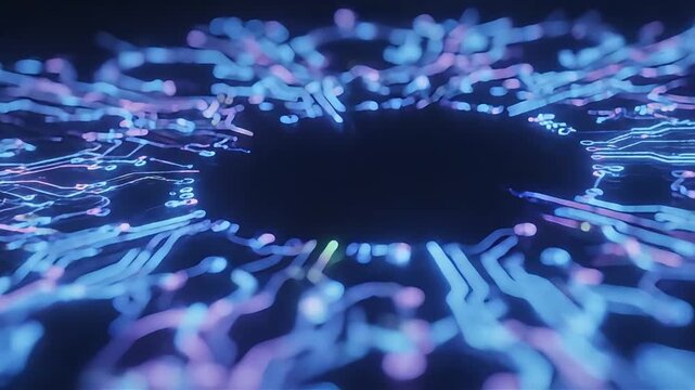 futuristic circuit board design glows with neon lights creating a tech background for innovation perfect as a website banner or digital illustration.