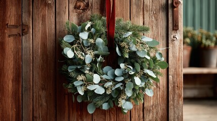 Wreath on Wooden Door