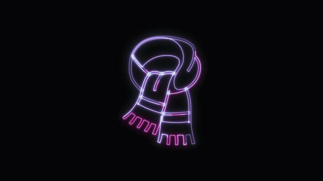  Scarf Icon Neon Seamless Loop 4K with Black Background Animated Promotional Typography for Video Editing