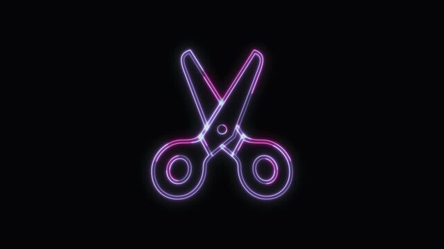  Scissors Icon Neon Seamless Loop 4K with Black Background Animated Promotional Typography for Video Editing