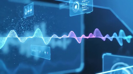 sound wave analysis on a futuristic interface in a high-tech control room reflecting data processing suitable for technology and science visuals. - Powered by Adobe