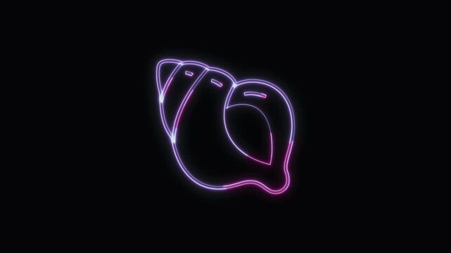  Shellfish Icon Neon Seamless Loop 4K with Black Background Animated Promotional Typography for Video Editing