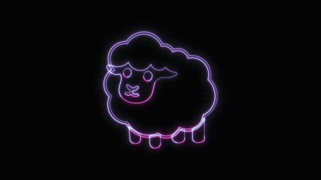  Sheep Icon Neon Seamless Loop 4K with Black Background Animated Promotional Typography for Video Editing