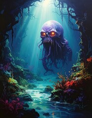 Underwater cavern monster