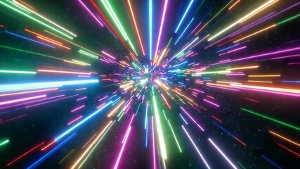 A stunning starburst effect with vibrant neon lights exploding outward, creating an intense, psychedelic background. - Powered by Adobe