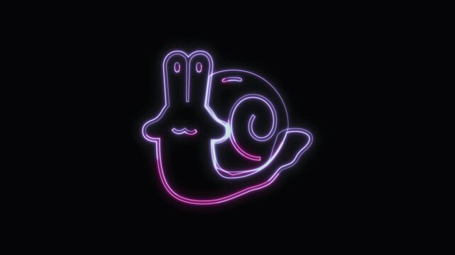 Snail Icon Neon Seamless Loop 4K with Black Background Animated Promotional Typography for Video Editing