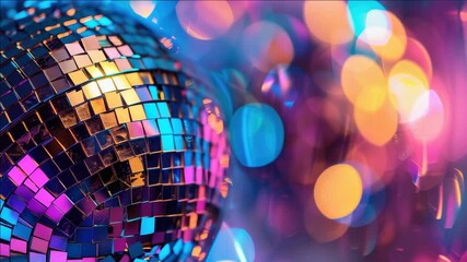 Close-up of vivid, colorful disco ball lights reflecting and illuminating the surrounding area, evoking a sense of celebration and festivity. - Powered by Adobe