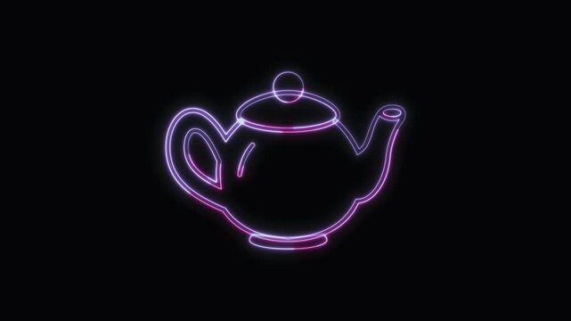  Teapot Icon Neon Seamless Loop 4K with Black Background Animated Promotional Typography for Video Editing