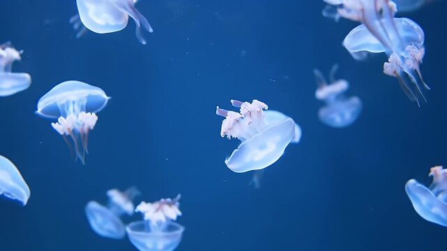 Graceful jellyfish ballet in aquatic environment, mesmerizing underwater dance animation