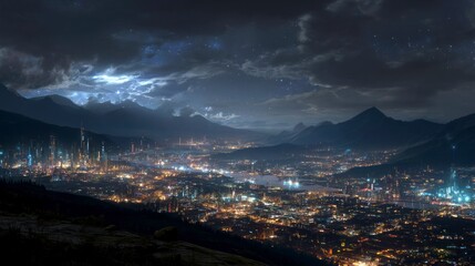 Obraz premium Cityscape night panorama mountains